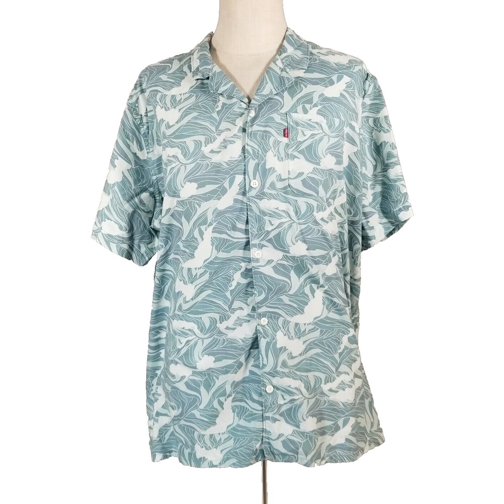 Levi's Hawaiian shirt men's 2XL XXL blue teal short sleeve Floral